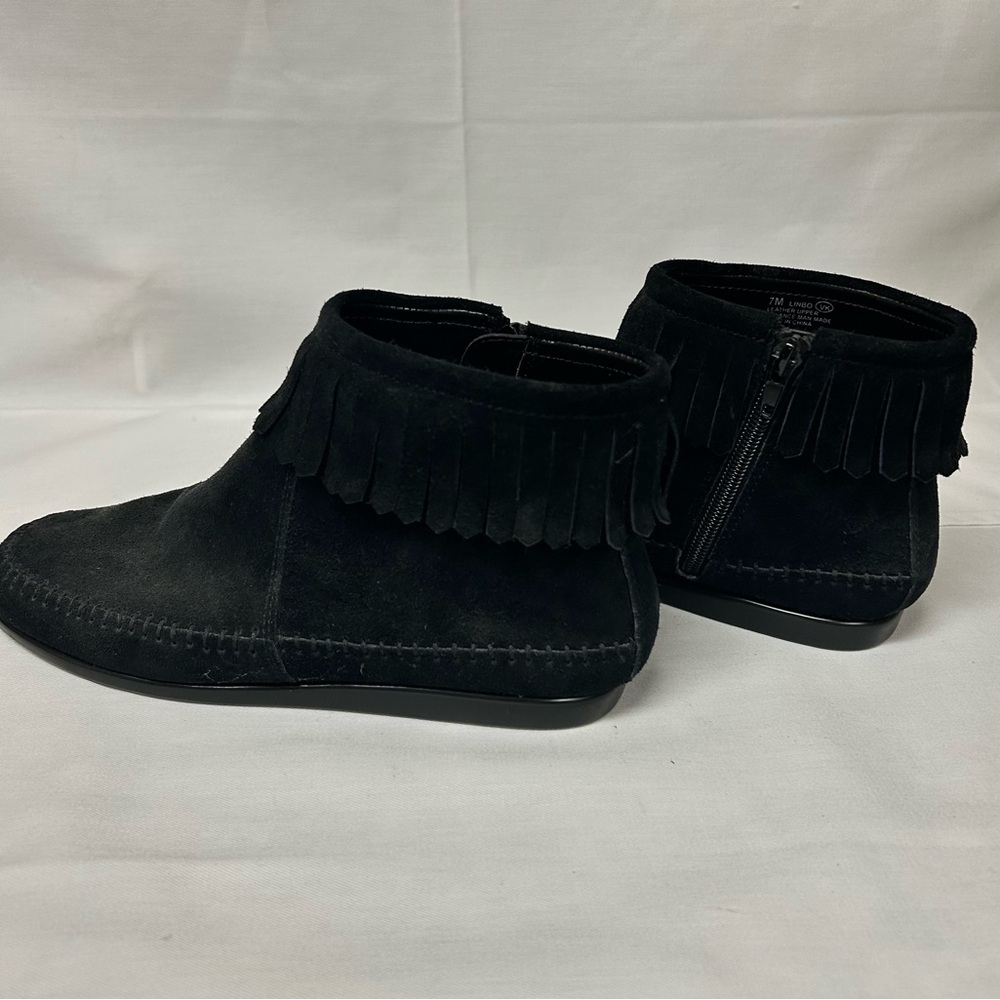 Aerosoles Linbo Black Suede Fringe Ankle Boots